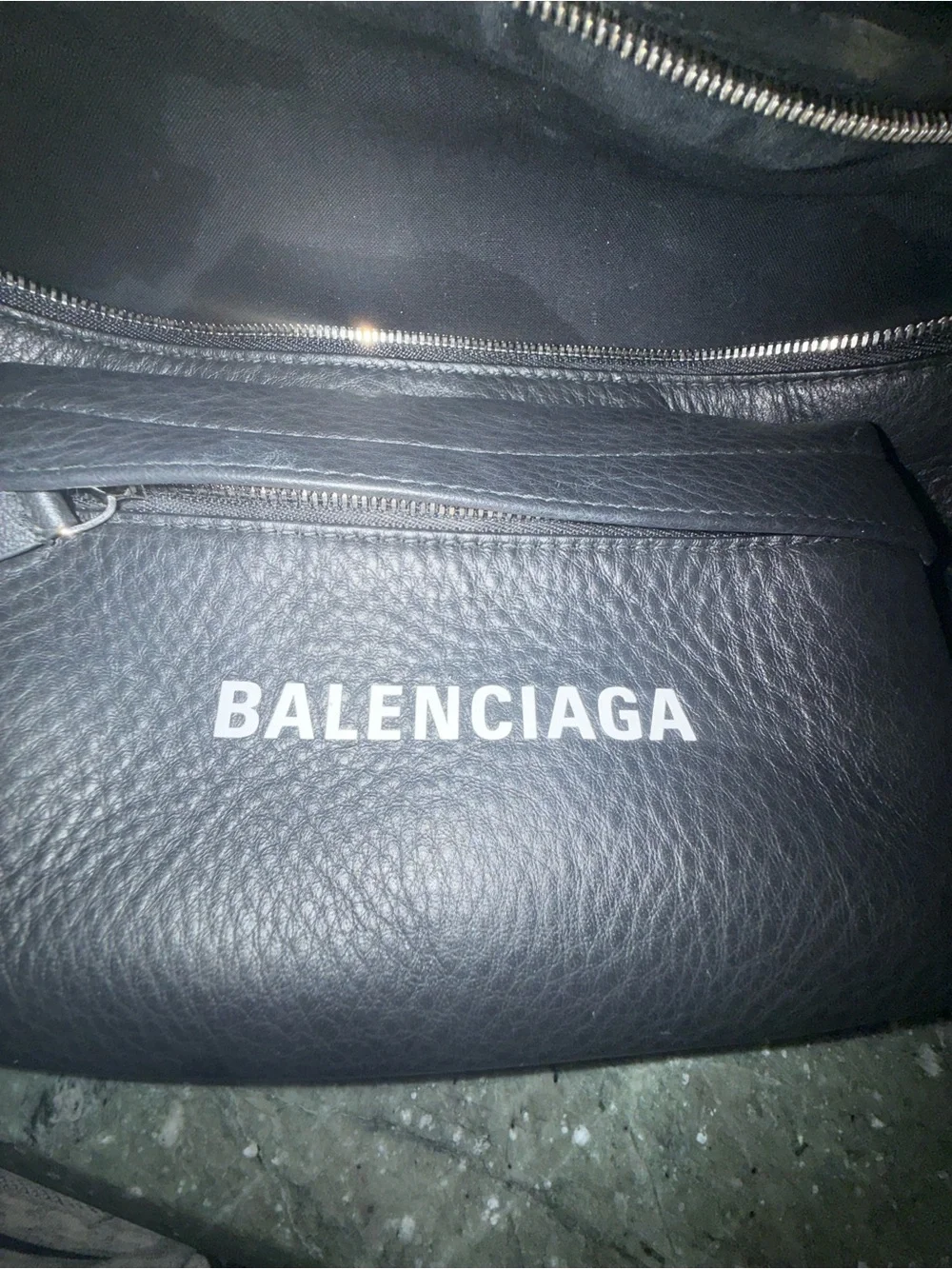 Balenciaga Black Leather Logo Belt Bag with White
